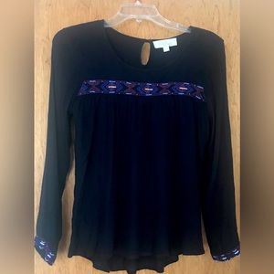 Olive & Oak Midnight Blue Beaded Boho blouse size M